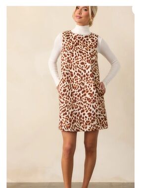 Prosperina Emily Brown Leopard Print Sleeveless Shift  NWT Sz XS Ret $148